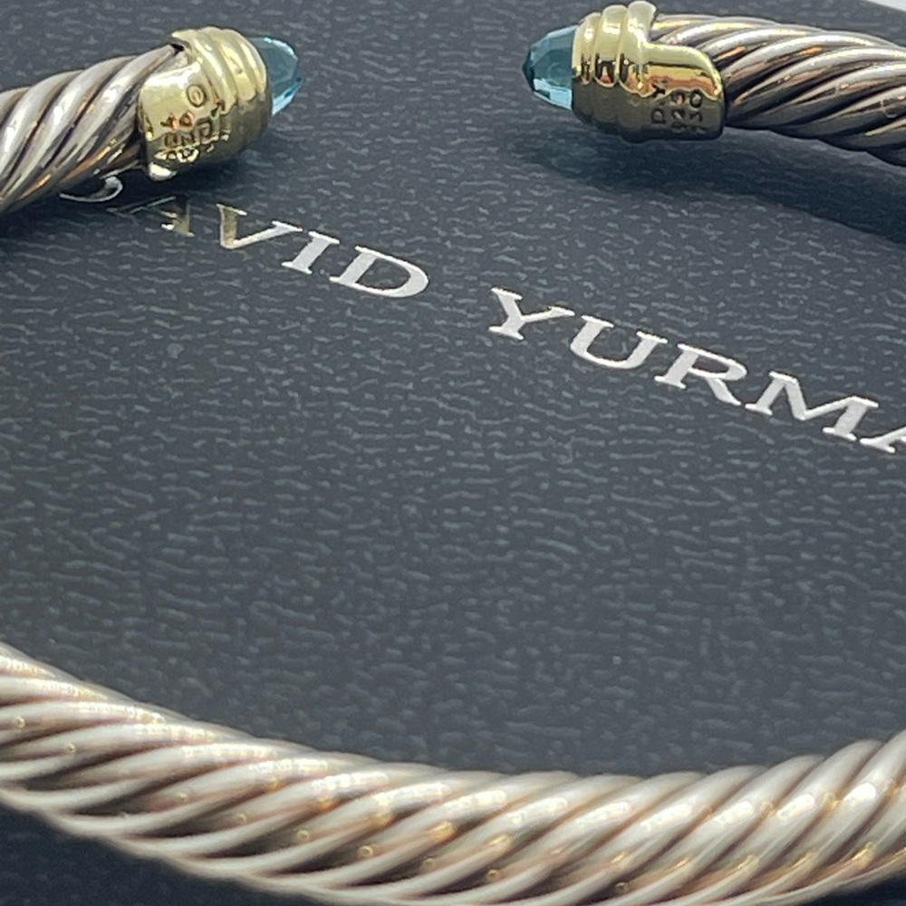 David Yurman Classic Cable Bracelet with 14K Yellow Gold and Blue Topaz, 5mm - Picture 5 of 11